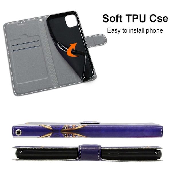 Læderetui til iPhone 14, Mønsterprintet Kortholder Stativ Telefoncover Multicolor Style D