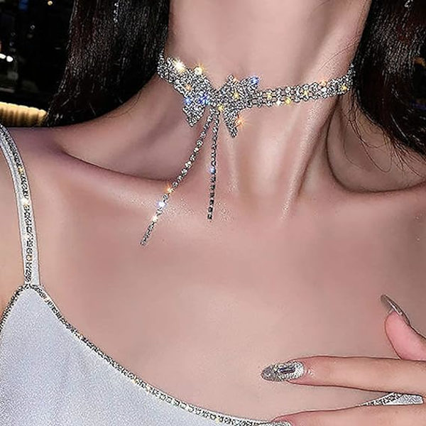 Rhinestone Choker Halskæde Sølv Diamant Række Halskæder Funklende Krystal Halskæde Kæde Smykker Mode Minimalistisk Fest Prom