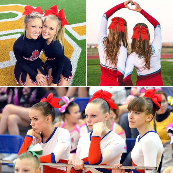 20 st 8 tum Cheer Hair Bows Stora Cheerleading Stora Hair Bows med Ponytail Holder Handgjorda Grosgrain Ribbon Hårtillbehör för Tonårsflickor (Röd)