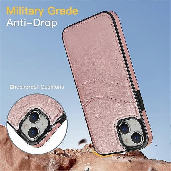 Compatible case for iPhone 13 mini, scratch-resistant PU+TPU phone case with card holder (Rose Gold)