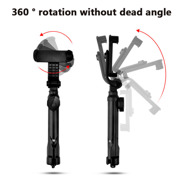 Utvidbar Selfie Stick Stativ med Avtakbar Trådløs Fjernkontroll og Stativ Selfie Stick-svart
