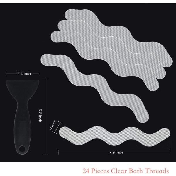 Patenterade anti-halk-duschklistermärken 24 st säkerhetsbadkarsremsor självhäftande dekaler med premiumskrapa för badkarsduschtrappor