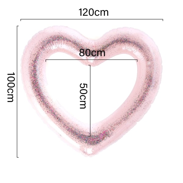 Rosa hjerteformet innertube pontong for basseng/strand, oppblåsbar svømmering