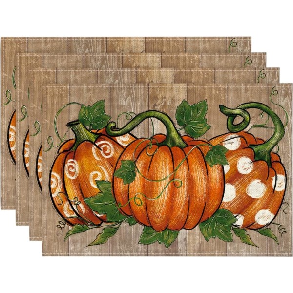 Polka Dot Pumpkins Vine Höst bordstabletter Set med 4, 12x18 tum Säsongsbetonade höstmattor för festkök Matsalsdekoration