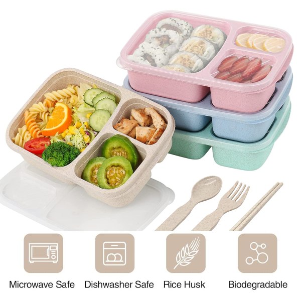Fack måltidsförberedande behållare Lunchlåda för barn, återanvändbara matförvaringsbehållare av plast