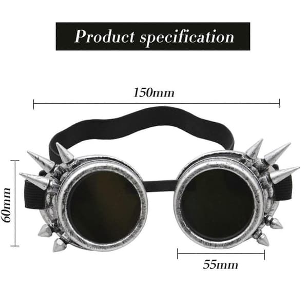 Steampunk-briller med piggede gotiske cosplay-solbriller kostumer til goth-fest Silver