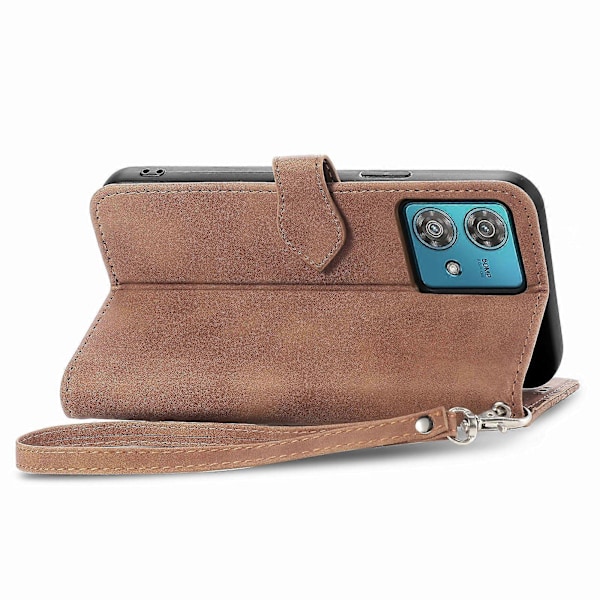Kompatibel med Motorola MOTO G84 Zip-fodral Magnetisk Korthållare med Handledsrem Plånboksfodral för Motorola MOTO G84 Brown