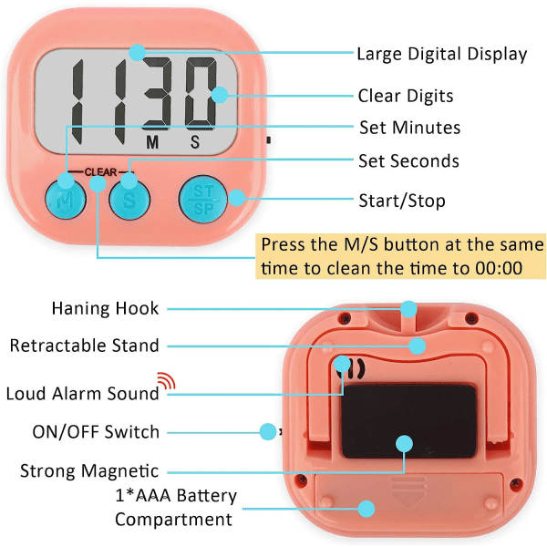 Lærer Børn Klasseværelse Timer Stor Magnetisk Nummer Timer 2-pak