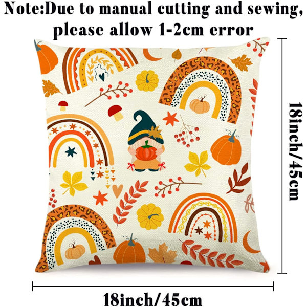 Höst Pumpa Gnome Dekorativa Kuddfodral 18 x 18 Tum Set om 4, Höst Regnbåge Lönnlöv Pumpa Höstdekor