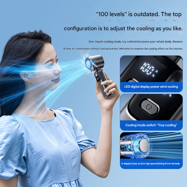Semiconductor Cooling Handheld Fan High-Speed Violent Fan Foldable Neck-Hanging Turbine Ice Compress Small Fan Handheld Grey