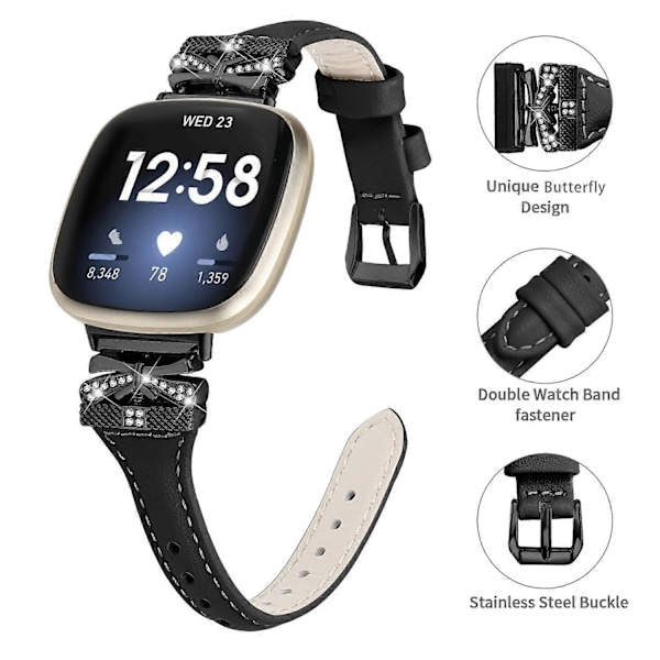 Typ C Svart Spänne Armband för Fitbit Versa 3/4/Sense/Sense 2 Fjärilskontakt Smartwatch Style B