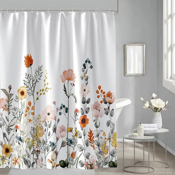 Dusjforheng, stoff dusjforheng foret blomstret hvit Sho
