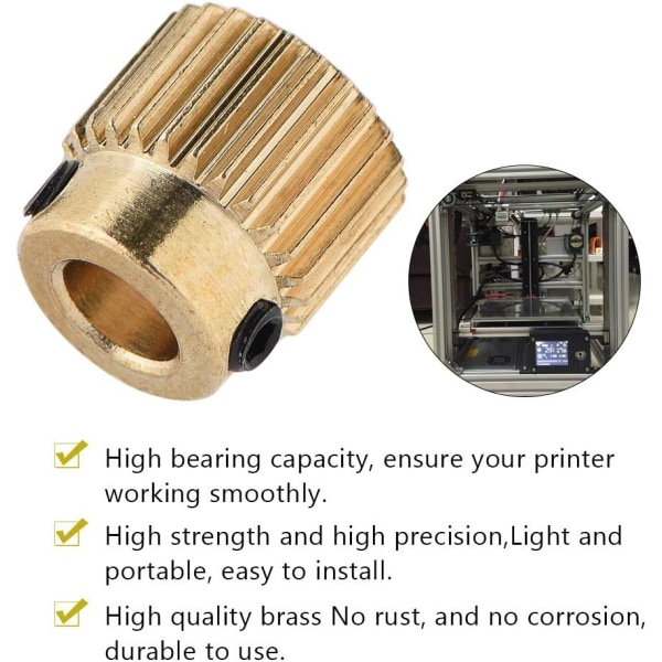 26 gir kompatibel med CR-10.CR-10S, Ender 3, Ender 3 Pro, MK7. 10-delt messing ekstrudergir for MK8 (26 gir).