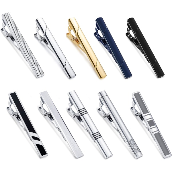 Tie Clips Set for Men Tie Bar Clip Black Silver-Tone Gold-Tone for Wedding Business with Gift Box$10 Pcs Tie Clips Set