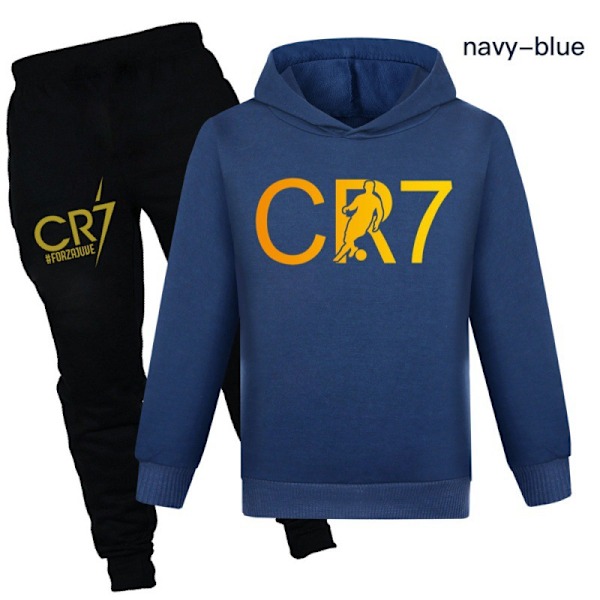 CR7 Ronaldo Barn Gutt Casual Treningsdress Fotball Hettegenser Treningsbukse Genser Antrekk Rød Rød Ed 130 cm Navy blue 100cm