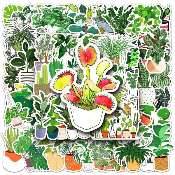 50 st Söta härliga gröna växter klistermärken Hydroflasks Vattenflaskor Bärbar telefon Dator Vinyl Lövverk Botanisk Akvarell Flo