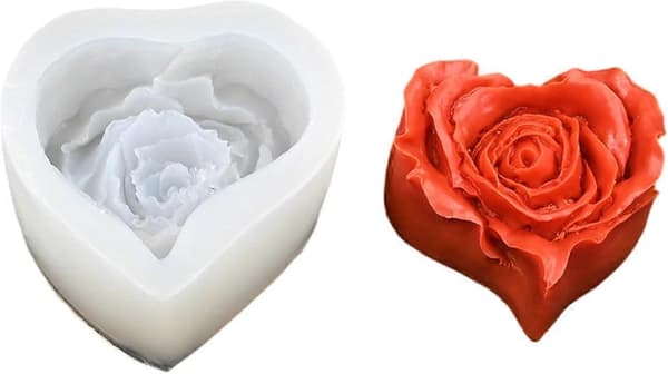 Silikonebageforme Hjerte Roseform til Valentinsdag Desserter Sæbe og Kagefremstilling 7x6,5x3,8cm