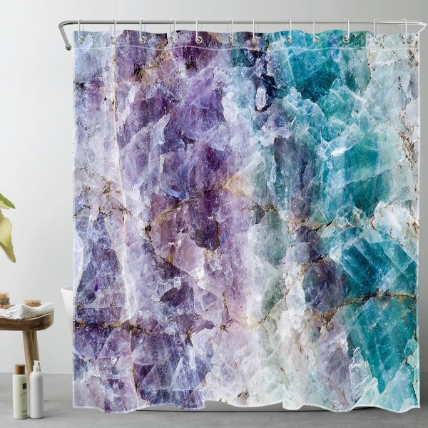 Abstract Purple Marble Shower Curtain for Bathroom Teal Luxury Crystal Mineral Shower Curtain Turquoise,72x72 Inch