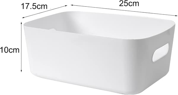 6-pack Plastic Storage Baskets with Handles, Cabinet Storage Bins for Bathroom, Office, Kitchen Organizer Storage Box, White, 25 x 17.5 x 10 cm