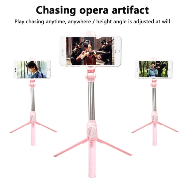 Infällbart Selfie Stick-stativ med löstagbar trådlös fjärrkontroll och stativ Selfie Stick-rosa