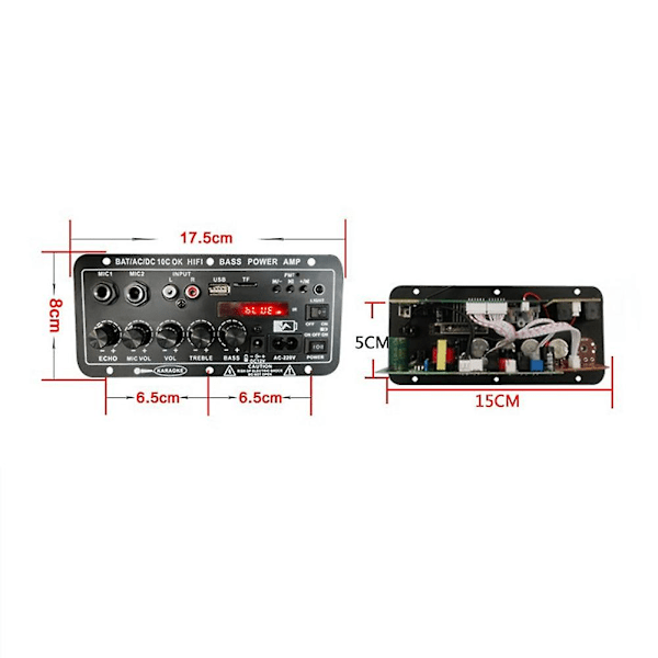 Bluetooth-ljudförstärkare 30-120W subwoofer dubbel mikrofonförstärkarmodul med display för högtalare 12V
