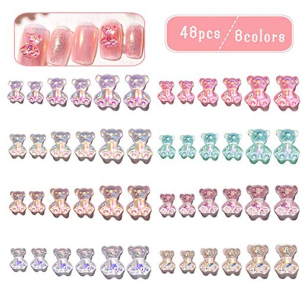 48 stk - 3D Stereo Bear Nail Art Tilbehør (1/3/4/5/6/7/8/9) sminke