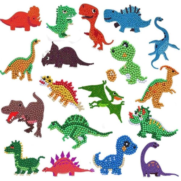 18Pcs 5D Dinosaurs Diamond Painting Stickers Kits for Kids Easy to DIY Creative Diamond Dotz Mosaic Sticker Craft by Numbers Kits (Dinosaur)