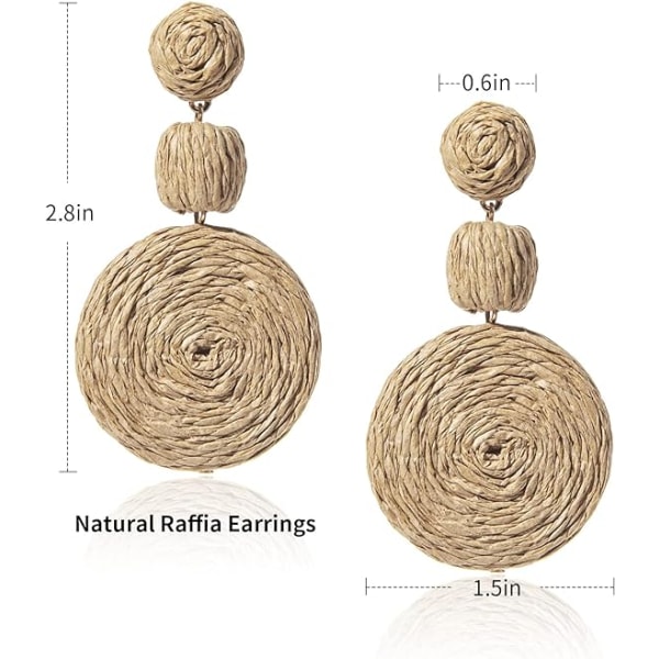 Boho Raffia Ball Örhängen för Kvinnor, Statement Raffia Runda Drop Örhängen - Sommar Strand Semester Smycken