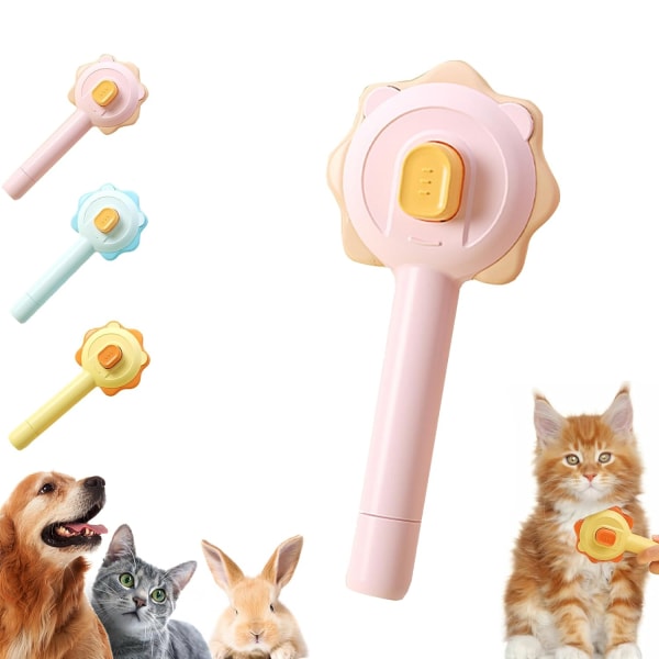 Pet Hair Cleaner Brush, Cat Grooming Brush with Release Button, Magic Pet Comb, Cat Brush, Self Cleaning Slicker Comb (Pink)