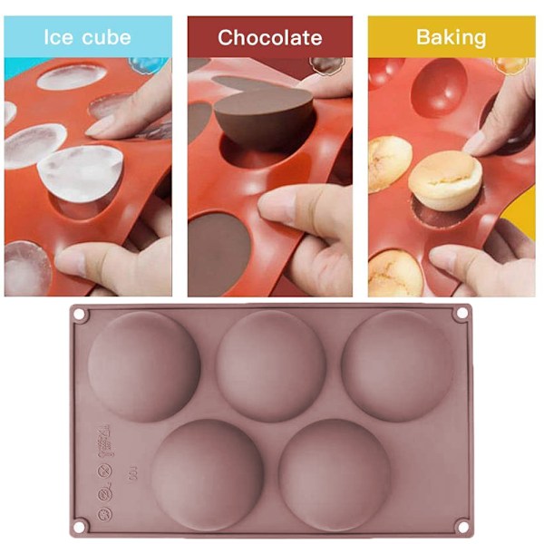 Stor 5-håls halv sfärisk silikonform, 3-pack bakform för att göra choklad, tårta, gelé, kupolmousse