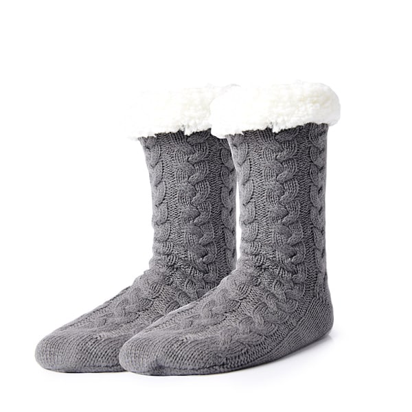 Herre Fuzzy Slipper Sokker Vinter Hyggelige Fluffy Hytte Varme Bløde Fleece Foring Tykke Komfortable Strikkede Skridsikre Jule Hjemmesokker grå