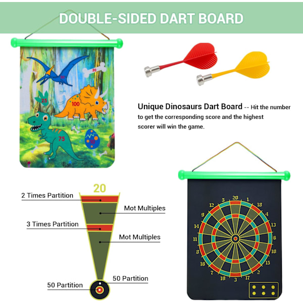 Magnetisk darttavle, dobbeltsidig sikkerhetsdarttavlesett med 4 magnetiske dartpiler og 4 klebrige baller, for innendørs og utendørs bruk