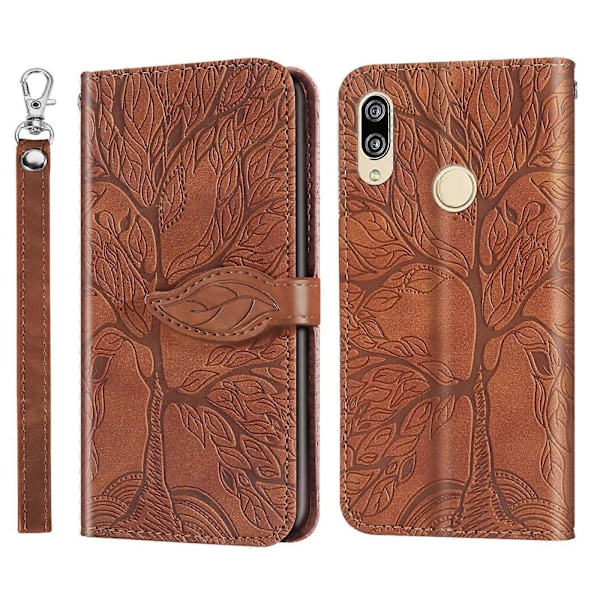 För Huawei P20 Lite Livets Träd Präglingsmönster Horisontellt Flip Läderfodral med Hållare & Kortplats & Plånbok & Fotoram & Snodd Brown