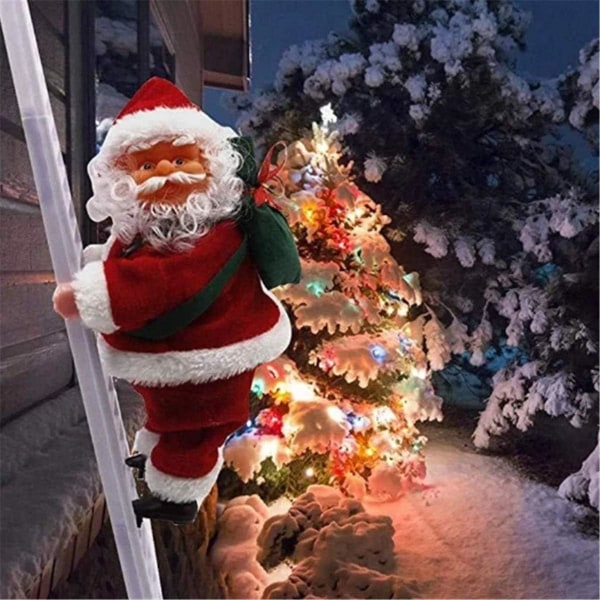 Elektrisk klättrande tomte -klättrande jultomte på stege med lampor, nyheter Jul Kreativ dekoration Plysch Elektrisk klättring