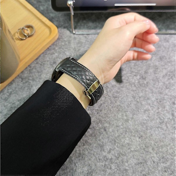 Armband i äkta läder med rombstruktur för Huawei Watch GT 5 Pro 46 mm/GT 5 46 mm 22 mm Style B