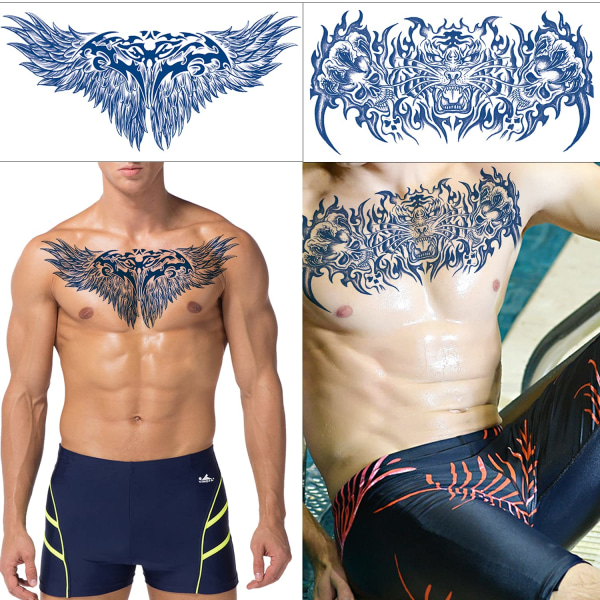 Semipermanenta tatueringar för män Vuxna, 4-pack Kit Stor Realistisk Långvarig Makeup Tillfällig Tatuering Look