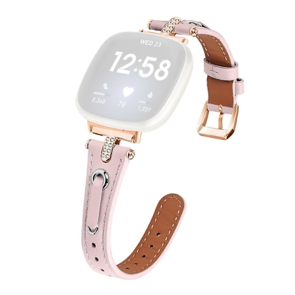 Typ B Armband i äkta ko-läder för Fitbit Versa 4/Sense 2 Klocka (Spänne i Roséguld) Style B