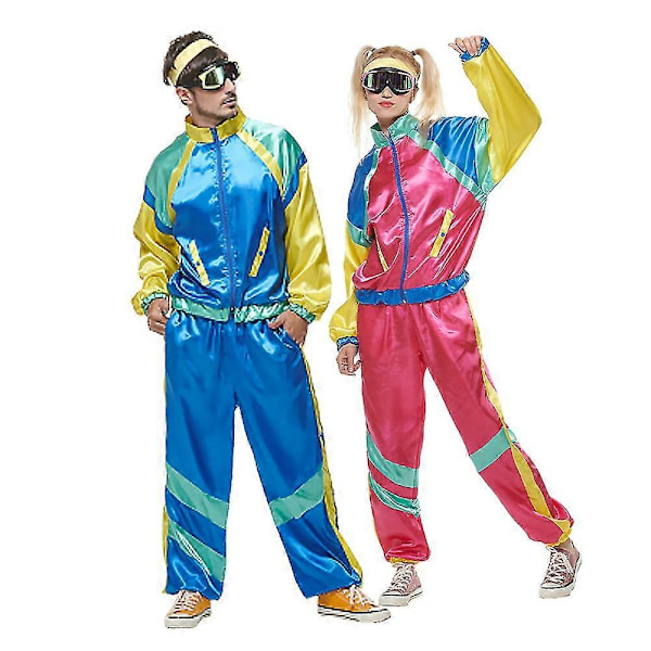 Naisten 80-luvun verryttelypuku miesten 80-luvun verryttelypuku Halloween-asu pariskunnalle Navy Blue M