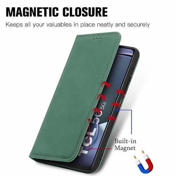 TCL 50 5G -puhelimen suojakuori, nahkajäljitelmä, korttipidike, magneettikiinnitys - Multicolor Green