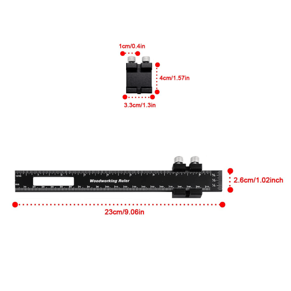 Puutyöviivain Tarkkuus Taskuviivain - 8 Tuuman Metalli Liukukohdistin Merkitsevä Viivoitin Metrinen Tuuma Mittaus Puutyö Piirustusviivaimet Mitta