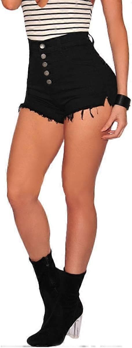 Dame High Waist Microstretch Bomulds Denim Shorts SORT L