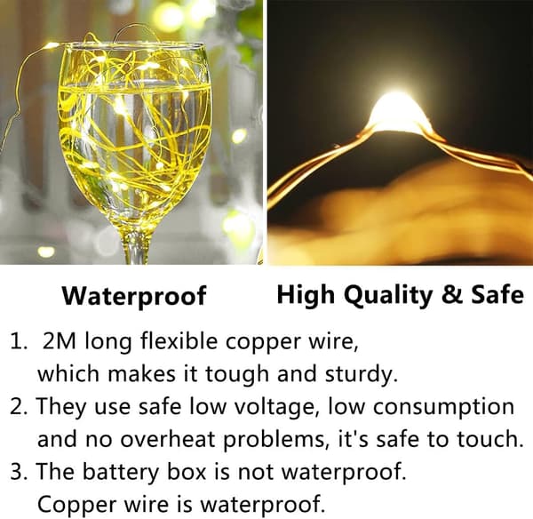 12 pcs String Lights, 20 LED Copper Wire Lights Battery Operated, Warm White Warm White