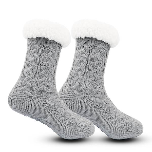 Herr Fuzzy Tofflor Strumpor Vinter Mysig Mjuk Stuga Varm Mjuk Fleece Foder Tjock Bekväm Stickad Icke Halka Jul Hemstrumpor ljusgrå