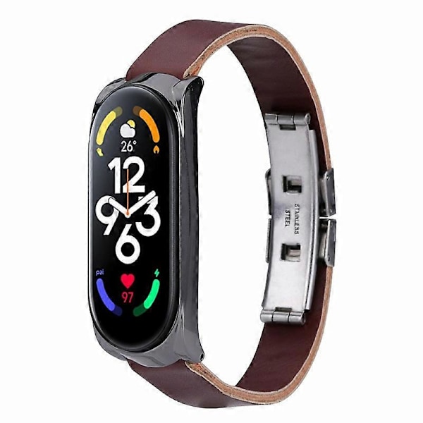 Læderurrem med urkasse til Xiaomi Mi Band 7/Band 7 NFC Style F
