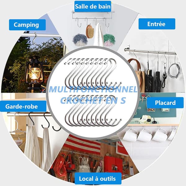 20-pack Stainless Steel S-Hooks Kitchen Hooks S-shaped Hooks for Hanging Kitchen Utensils