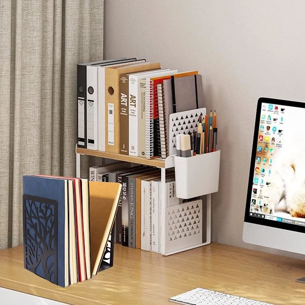 Bogstøtter Metal Bogstøtter Trægrene Design Moderne Bogstopper, Skridsikker Heavy Duty Bogreolholder Sort (2 Par/4 Stykker, Stor)