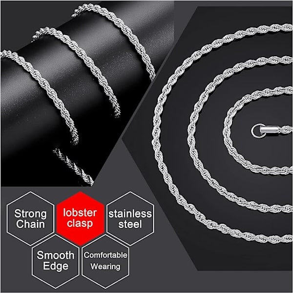 18k äkta guldpläterad repkedja 5mm rostfritt stål tvinnad kedja halsband för män kvinnor 36 tum