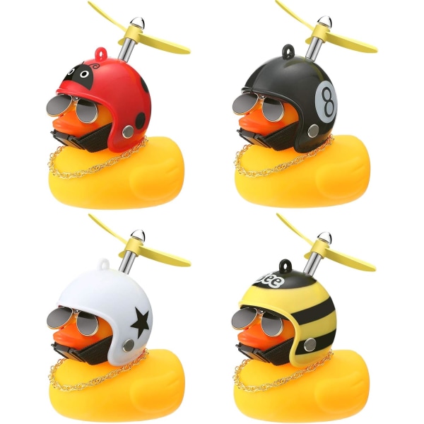 4-delad gummi Ducky Toy Car Ornament Instrumentbräda Ornament med propellerhjälm (söt form)