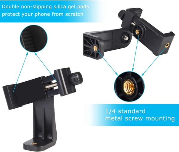 2-pack Premium Smartphone Holder/Vertical and Horizontal Tripod Mount Adapter Rotatable Mount with 1/4 inch Screw/Adjustable