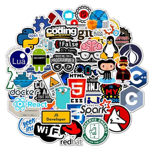 50 stk Dataklistremerker Selvklebende Vanntett Ulike Mønstre Sterk Klebrighet Skrell og Fest DIY Graffiti Programmerer Programmering Tema Skat
